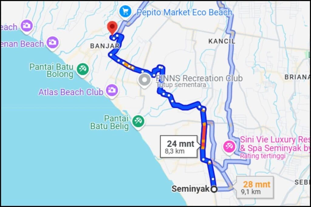 Seminyak to Canggu Distance
