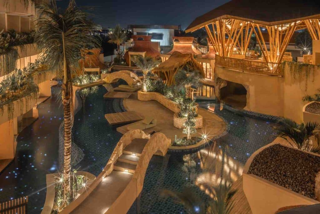 glow sparkling pool at la mewali resort