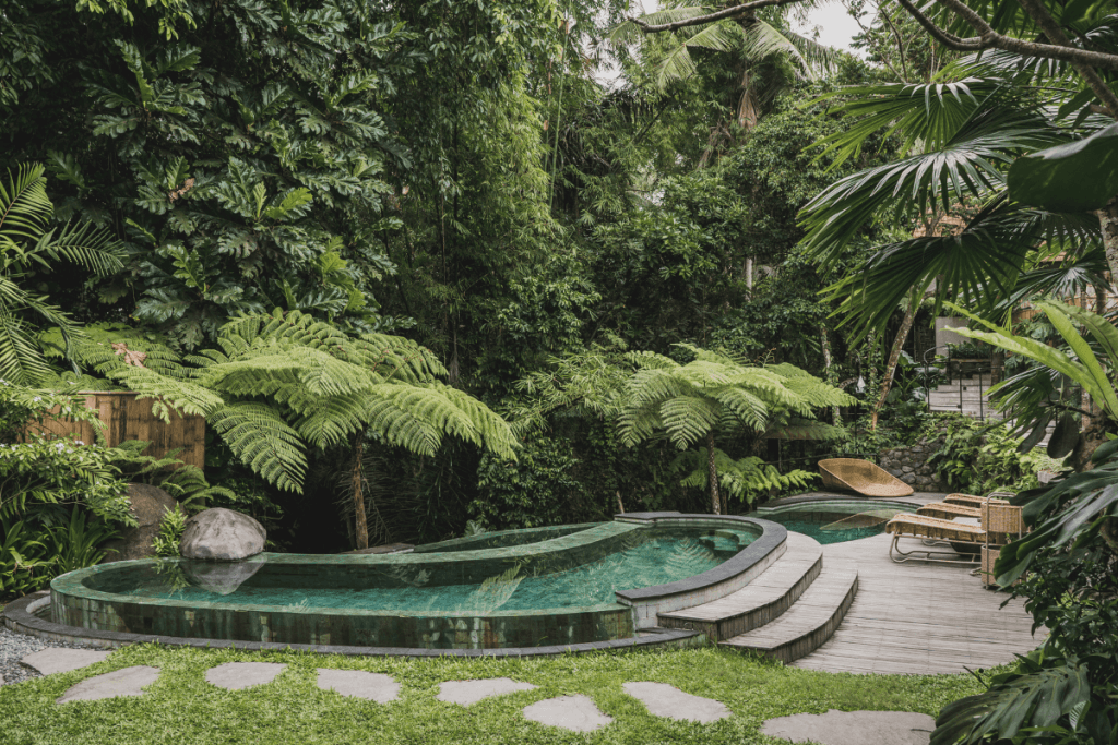 infinity pool with river view