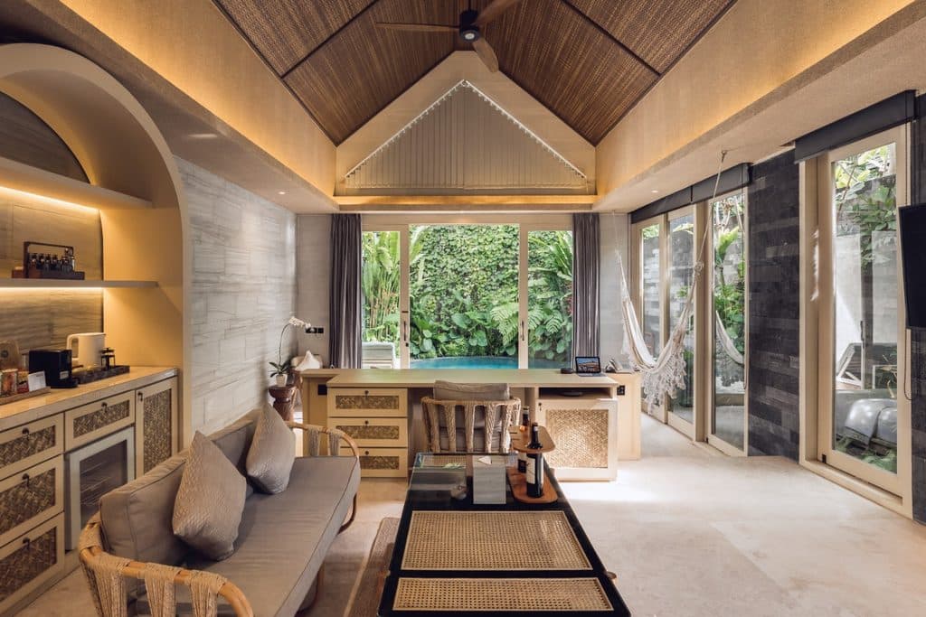 one-bedroom villas each have a private pool and jacuzzi,